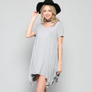 By Together Gray Reverse Stitch Shark-bite Short Sleeve Tunic